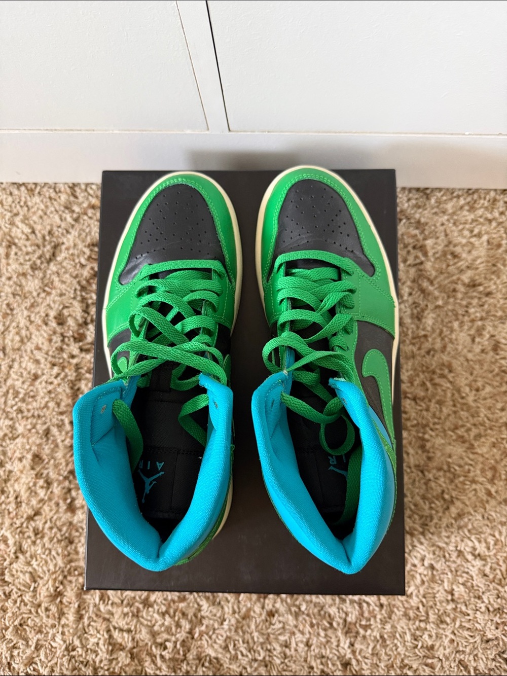 Nike Women’s Air Jordan 1 Mid ‘Lucky Green Aquatone’ Sneakers - Picture 3 of 4